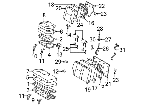 2013 Toyota FJ Cruiser Rear Seat Components Cushion Frame Diagram for 71015-35090