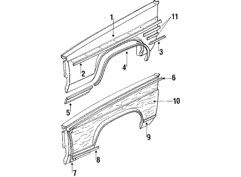 1986 Buick LeSabre Fender & Components, Nameplates & Decals, Exterior Trim Clip-Molding Outer Panel Front Fender Diagram for 20675100