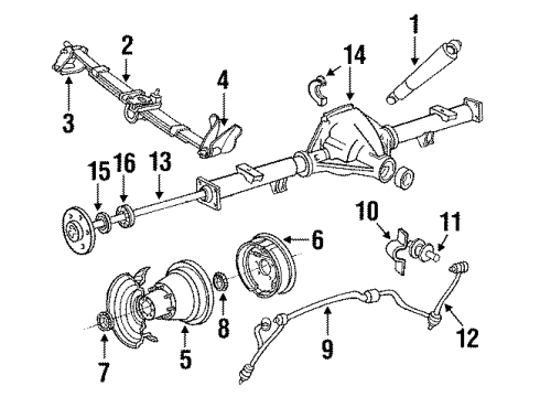 1987 Ford F-350 Rear Suspension Components, Axle Housing, Stabilizer Bar & Components Backing Plate Diagram for E9TZ-2211-A