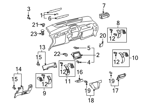 2005 Toyota Prius Automatic Temperature Controls Lower Panel Diagram for 55432-47030-A0