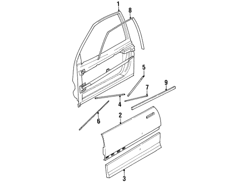 1992 Saturn SC Door & Components, Exterior Trim Weatherstrip, Front Side Door Diagram for 21096820