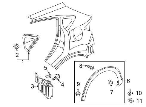 2022 Honda HR-V Exterior Trim - Quarter Panel Garnish, L. RR. Diagram for 75474-T7W-A00
