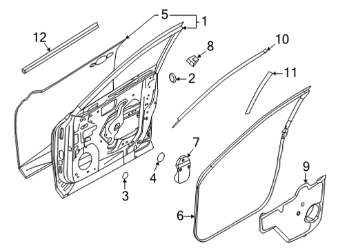 2021 Nissan Rogue Door & Components Weatherstrip-Front Door, LH Diagram for 80831-6RA1A