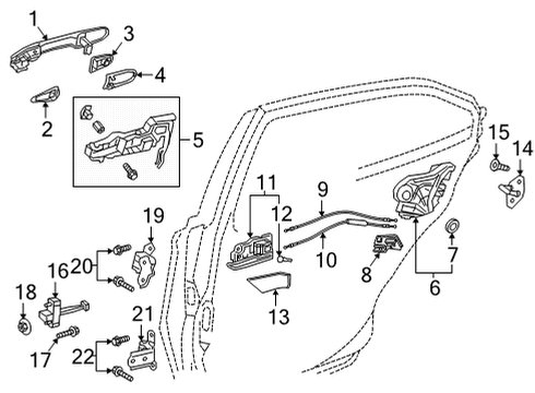 2020 Toyota Highlander Rear Door Handle, Outside Diagram for 69211-0R070-J1