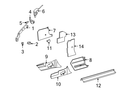 2005 Chrysler Crossfire Interior Trim - Pillars, Rocker & Floor ESCUTCHEO-B Pillar Diagram for 5101637AA