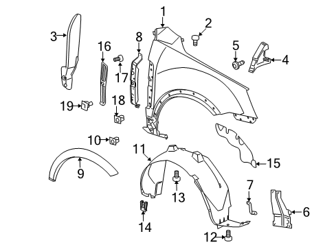 2008 Saturn Vue Fender & Components, Exterior Trim Vent Louver Diagram for 19152921