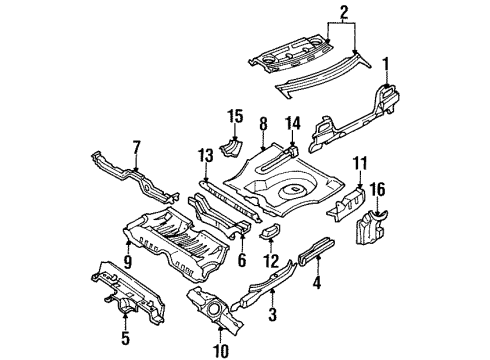 1991 Nissan Sentra Rear Body, Rear Upper Body, Rear Floor & Rails Floor-Rear, Rear Diagram for 74514-65Y30