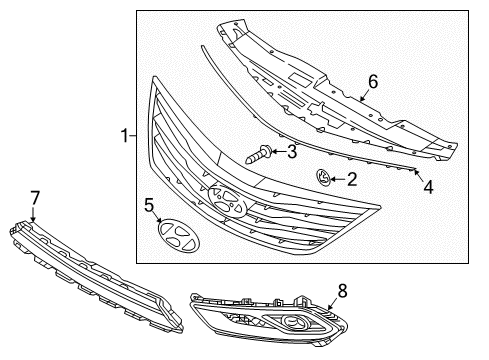 2017 Hyundai Azera Grille & Components Front Bumper Fog Lamp Grille, Right Diagram for 86564-3V510