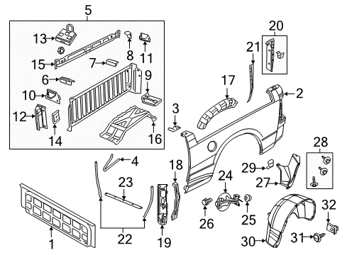 2021 Ram 1500 Classic Front & Side Panels Extension-Box Side Diagram for 68032250AA
