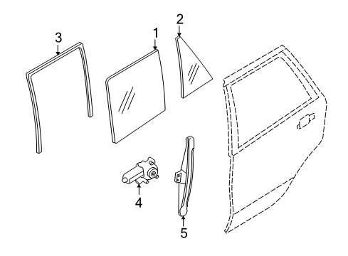 2010 BMW X5 Rear Door - Glass & Hardware Side Window, Green, Door, Rear Left Diagram for 51357137023