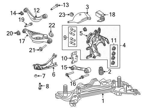 2010 Mercury Milan Rear Suspension Components, Lower Control Arm, Upper Control Arm, Stabilizer Bar Lower Control Arm Diagram for 9E5Z-5A649-C