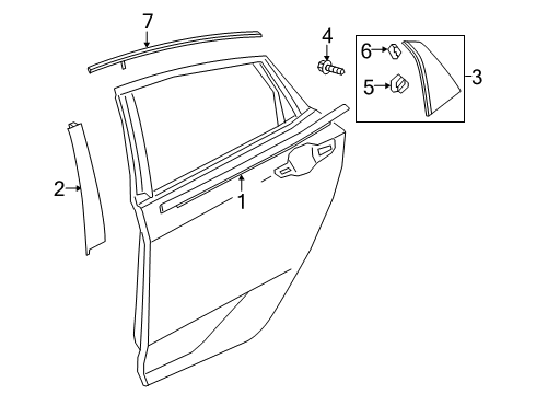 2019 Honda Civic Exterior Trim - Rear Door Clip, RR. Pillar Garnish Diagram for 72723-TGG-A00