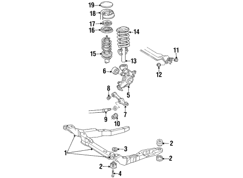 1994 Ford Taurus Front Suspension Components, Lower Control Arm, Stabilizer Bar Seat & Bearing Diagram for 3F2Z-3B455-AA