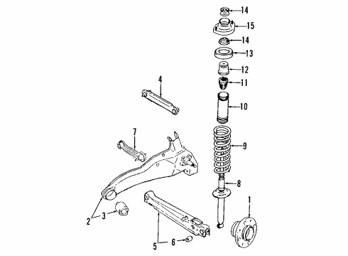 1993 Mitsubishi Mirage Rear Suspension Components, Lower Control Arm, Upper Control Arm Hub Rear Wheel Diagram for MB844919