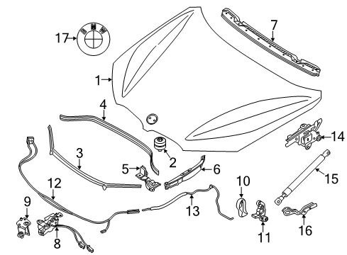 2017 BMW X1 Hood & Components Front Engine Hood Sealing Diagram for 51767329384