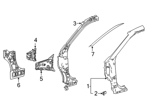 2021 Toyota Highlander Hinge Pillar Cowl Panel Diagram for 61122-0E080