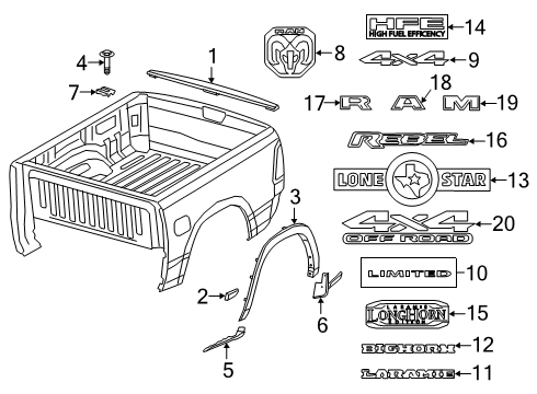 2019 Ram 1500 Exterior Trim - Pick Up Box SPAT-Rear Wheel Opening Diagram for 68275918AB