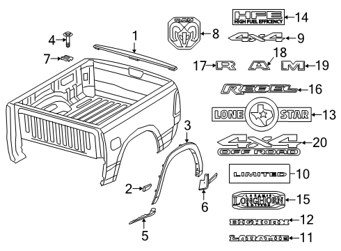 2019 Ram 1500 Exterior Trim - Pick Up Box Wheel Opening Flare Diagram for 5YL28TZZAD