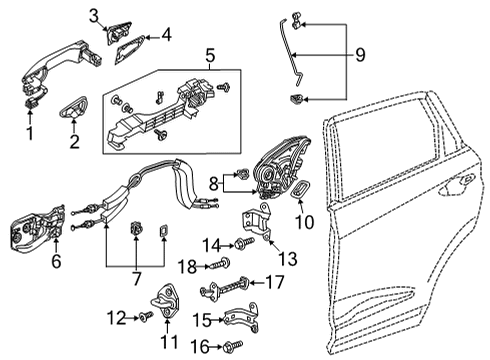 2021 Acura TLX Front Door Base, Right Rear Diagram for 72642-TGV-A71