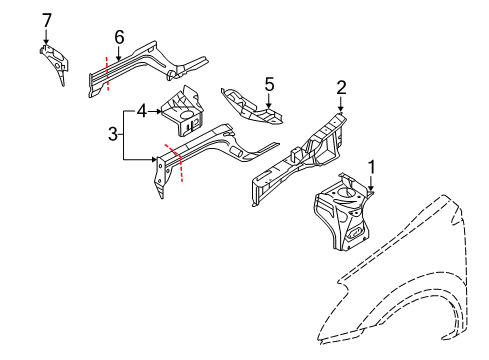 2008 Nissan Rogue Structural Components & Rails Reinforcement-Hoodledge, LH Diagram for 64181-JM00A