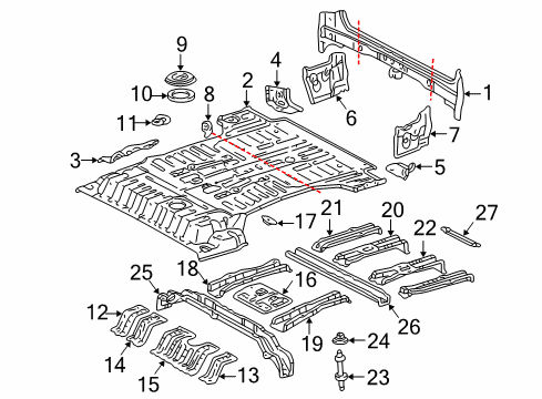 2005 Lexus LX470 Rear Body Panel, Floor & Rails Panel Sub-Assy, Body Lower Back Diagram for 58302-60451