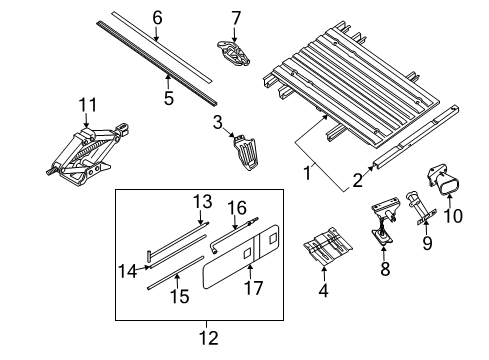 2008 Nissan Frontier Spare Tire Carrier, Floor Wrench-Wheel Nut Diagram for 99545-7S000