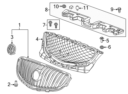 2014 Buick Verano Grille & Components Reinforcement Diagram for 20984580