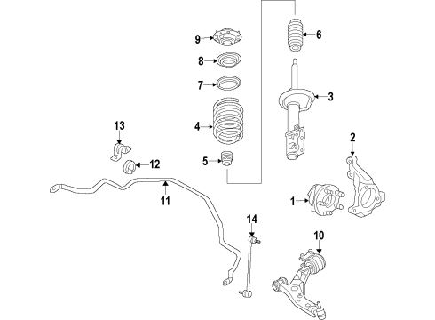 2019 Ford Fusion Front Suspension Components, Lower Control Arm, Stabilizer Bar Strut Diagram for HG9Z-18124-D