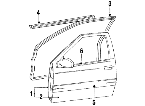 1992 Toyota Tercel Front Door & Components, Exterior Trim Weatherstrip Assy, Front Door Glass, Outer LH Diagram for 68210-16080