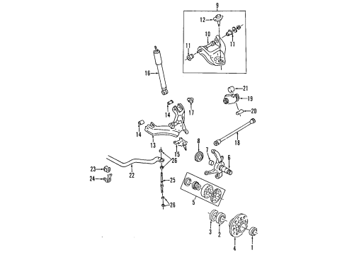 1997 Honda Passport Front Suspension Components, Lower Control Arm, Upper Control Arm, Stabilizer Bar, Torsion Bar Bar, Front Suspension Stabilizer Diagram for 8-97126-525-0