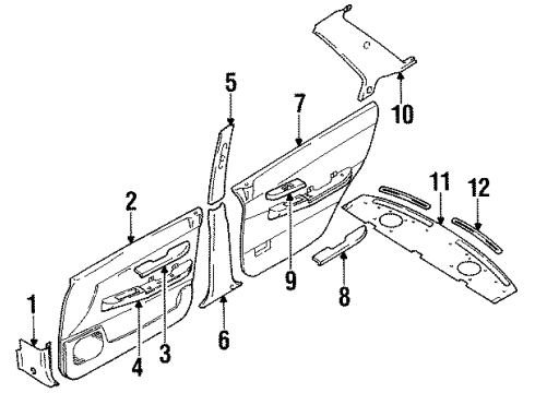 1991 Nissan Stanza Interior Trim Finisher-Rear Pillar, LH Diagram for 76935-65E00