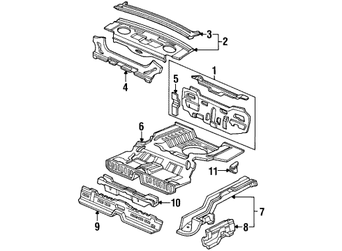 1989 Honda Prelude Rear Body Panel, Floor & Rails Panel Set, RR. Floor Diagram for 04655-SF1-A02ZZ