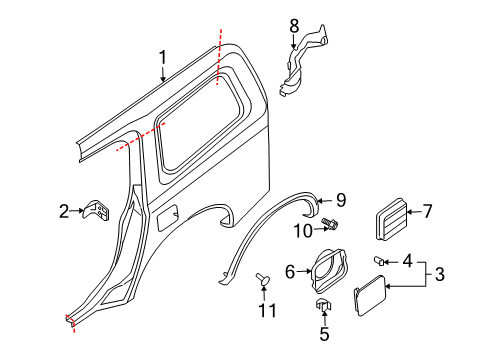 2010 Infiniti QX56 Quarter Panel & Components Retainer-Tapping, Striker RH Diagram for 76690-7S030