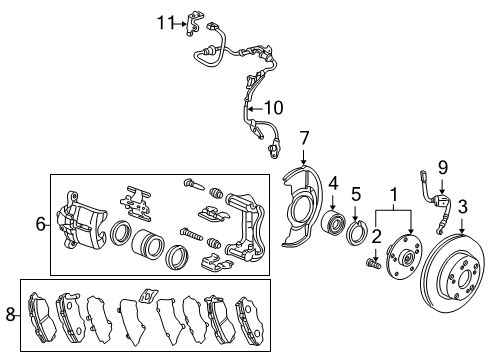 2002 Honda Accord Brake Components Hose Set, Right Front Brake Diagram for 01464-S84-A01