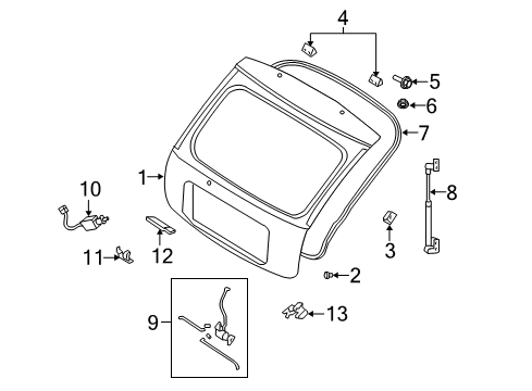 2004 Kia Rio Lift Gate Tail Gate Latch Assembly Diagram for 0K34A62310A