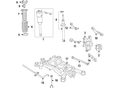 2021 Lexus LS500 Rear Suspension Components, Lower Control Arm, Upper Control Arm, Ride Control, Stabilizer Bar Carrier Sub-Assembly, Rear Diagram for 42305-11010