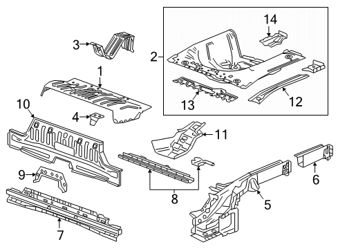 2022 Chevrolet Spark Rear Floor & Rails Center Crossmember Diagram for 42342686