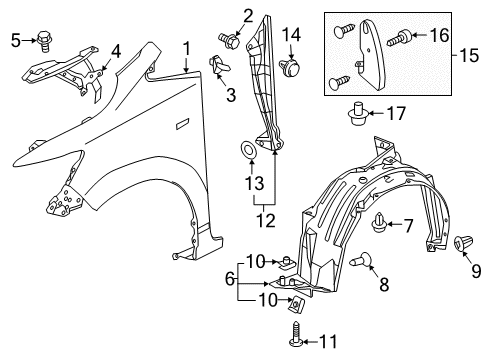 2020 Honda Fit Fender & Components Fender Assembly, Left Front (Inner) Diagram for 74150-T5R-A20
