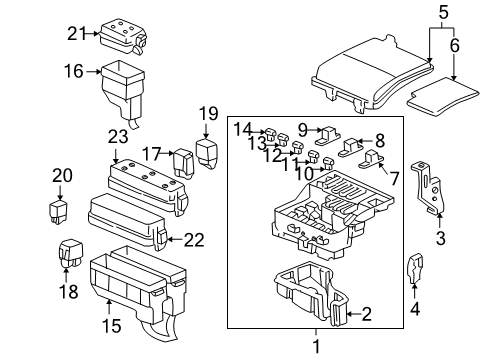 1998 Acura RL Electrical Components Box Assembly, Main Fuse Diagram for 38250-SZ3-A02