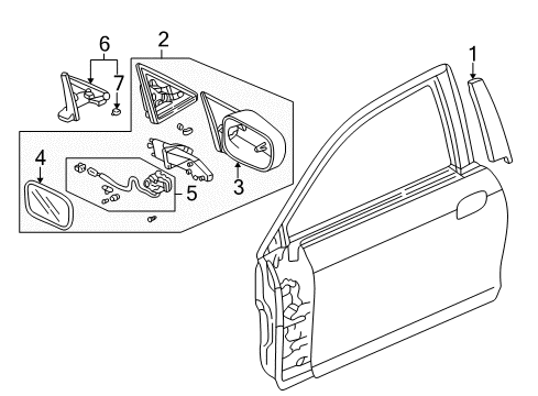 1998 Honda Accord Outside Mirrors, Exterior Trim Mirror Assembly, Passenger Side Door (Dark Emerald Pearl) (R.C.) Diagram for 76200-S82-A21ZB