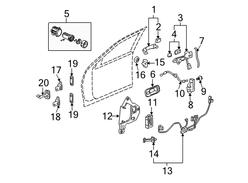2006 Cadillac STS Front Door - Lock & Hardware Lever Kit, Front Side Door Outside Handle Diagram for 19121211