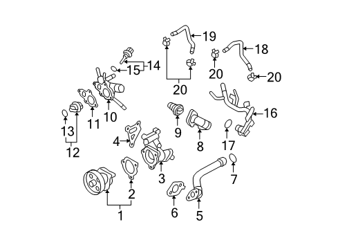 2015 Nissan Rogue Select Powertrain Control Water Inlet Pipe Diagram for 13048-6N20B