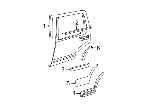 2002 Ford Explorer Exterior Trim - Rear Door Body Side Molding Diagram for 1L2Z-7825556-GAA