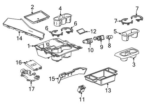 2022 GMC Yukon Center Console Tray Diagram for 84887772