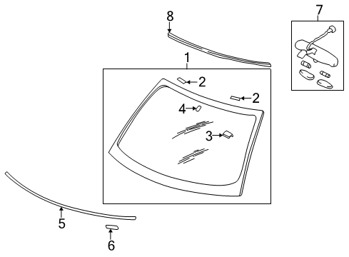 2002 Chrysler Sebring Windshield Glass, Reveal Moldings Button-Rear View Mirror Diagram for MR951538