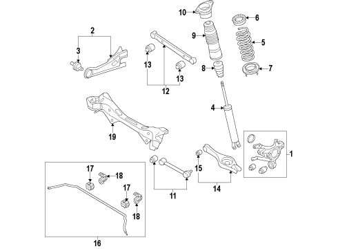 2018 Kia Cadenza Rear Suspension Components, Lower Control Arm, Upper Control Arm, Stabilizer Bar Rear Shock Absorber Assembly Diagram for 55311F6100