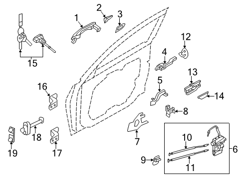 2014 Hyundai Azera Front Door Bracket-Front Outside Handle Support Diagram for 82485-3V000