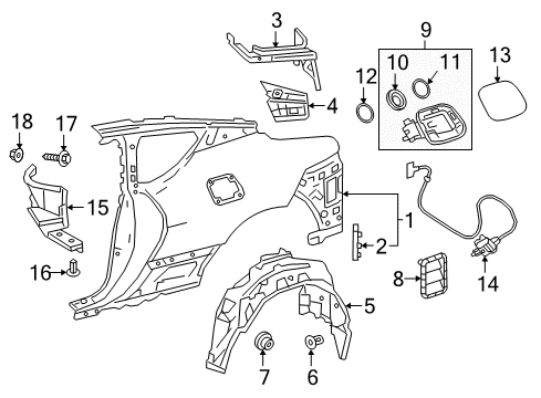 2022 Lexus LC500 Quarter Panel & Components Panel, Front Side, Outer Diagram for 61111-11020