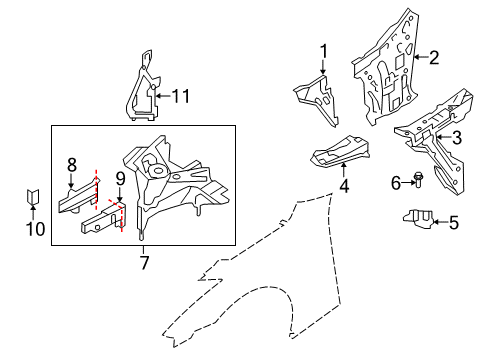 2015 Nissan GT-R Structural Components & Rails Plate-Closing, Front Side Member LH Diagram for G5131-JF00A