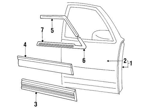 1989 Dodge Spirit Front Door & Components, Exterior Trim Molding-Front Door Diagram for 5015659AA